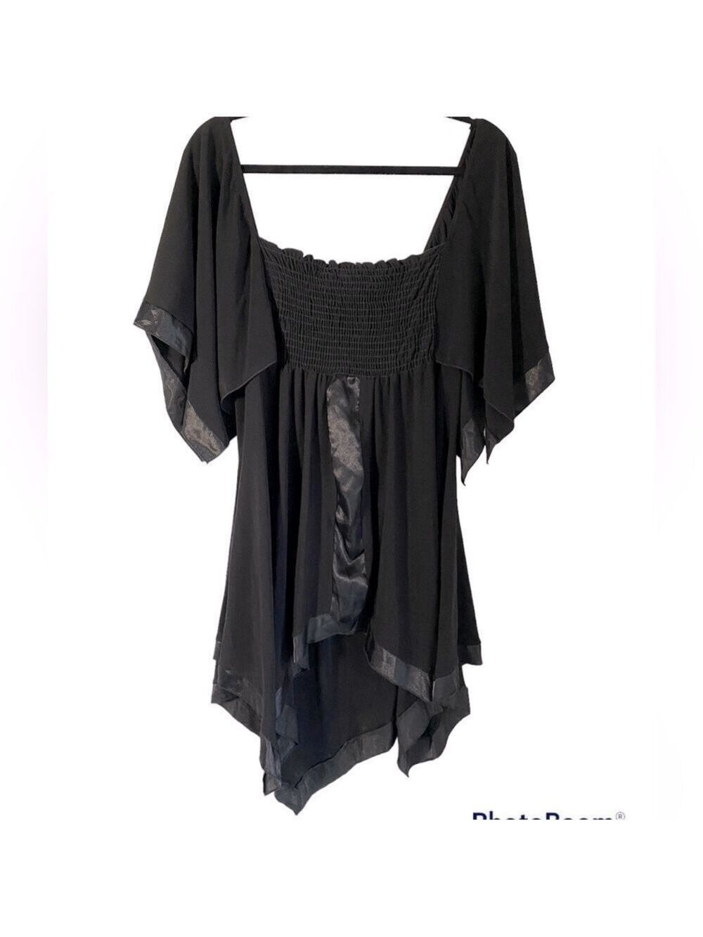 Whimsigoth Fairy Witchy Dark Feminine Dots Tunic Top Small Black Stretch Knit